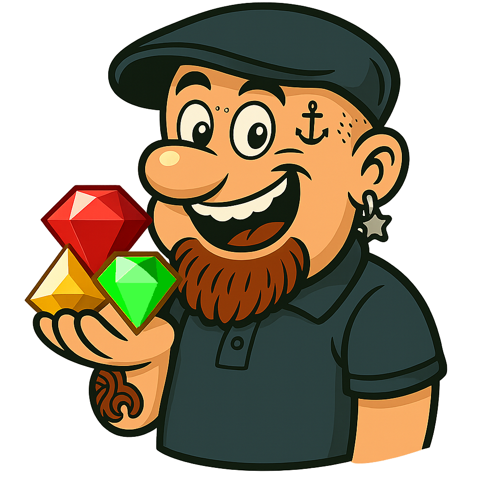 The original Perplex.click pirate holding colorful jewels